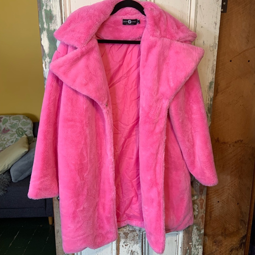 Barbie pink faux fur coat